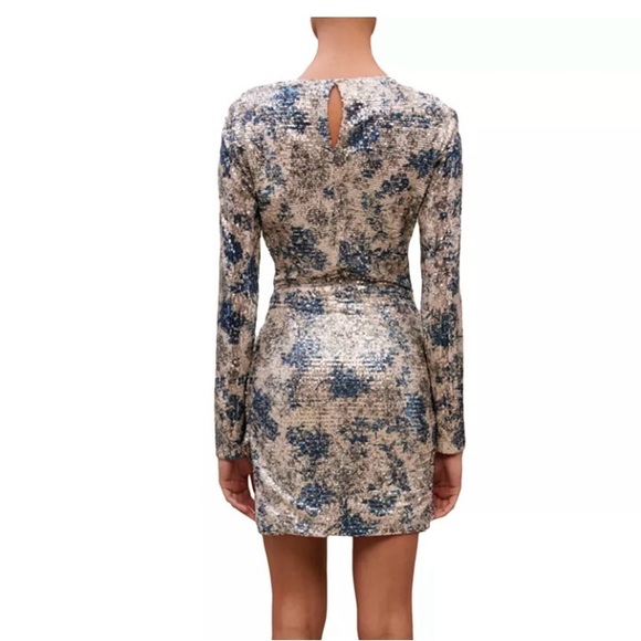 Maje Elegant Blue and Cream Long Sleeve Dress - Picture 2 of 6